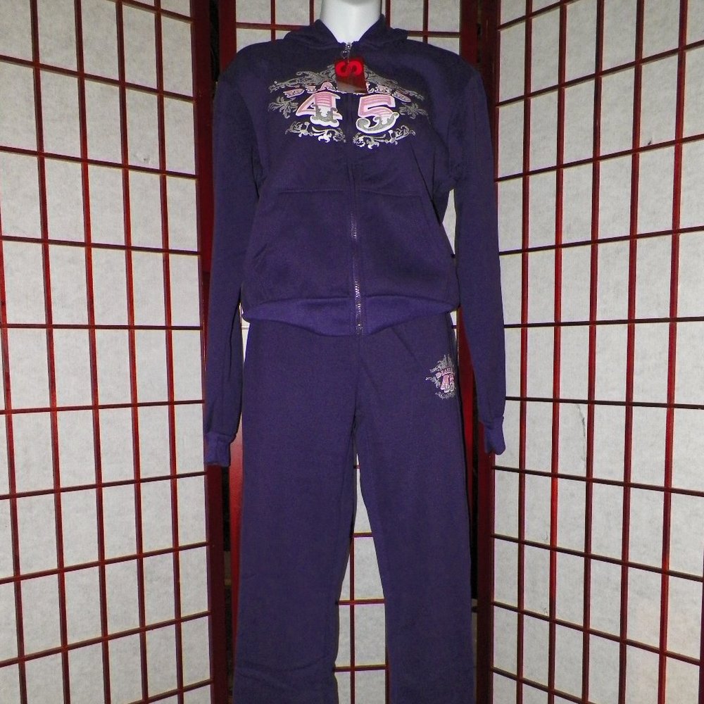 Swalosky Purple Jog Set Flare Pants Zip Up Hoodie